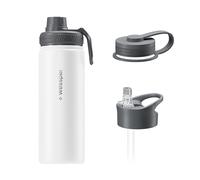 Wessper Gourde en Acier Inoxydable 500ml, avec Trois Bouchons - Blanc | bouteille aux boissons chaudes et froides, acier inoxydable gourde, BPA free