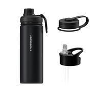 Wessper Gourde en Acier Inoxydable 500ml, avec Trois Bouchons - Noir | bouteille aux boissons chaudes et froides, acier inoxydable gourde, BPA free