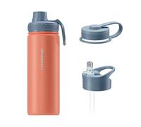 Wessper Gourde en Acier Inoxydable 500ml, avec Trois Bouchons - Rose corail | bouteille aux boissons chaudes et froides, acier inoxydable gourde, BPA free