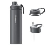 Wessper Gourde en Acier Inoxydable 700ml, avec Trois Bouchons - Gris | bouteille aux boissons chaudes et froides, acier inoxydable gourde, BPA free