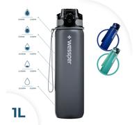 Wessper Gourde en Tritan 1L Bouteille d'eau avec marquage de temps sans BPA | Bouteille de sport anti-fuite pour vélo école enfants randonnée | Bouteille d'eau Fitness résistant au lave-vaisselle - Gr