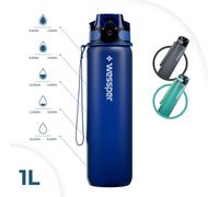 Wessper Gourde en Tritan 1L Bouteille d'eau avec marquage de temps sans BPA | Bouteille de sport anti-fuite pour vélo école enfants randonnée sport | Water Bottle Fitness Bouteille résistant au lave-v