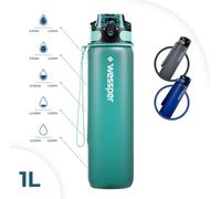 Wessper Gourde en Tritan 1L Bouteille d'eau avec marquage de temps sans BPA | Bouteille de sport anti-fuite pour vélo école enfants randonnée sport | Water Bottle Fitness Bouteille résistant au lave-v