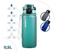 Wessper Gourde en Tritan 500ml Bouteille d'eau avec marquage de temps sans BPA | Bouteille de sport anti-fuite pour vélo école enfants randonnée | Bouteille d'eau Fitness résistant au lave-vaisselle -
