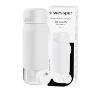 Wessper Gourde Filtrante, 500 ml, Gourde en Verre Borosilicaté, avec FIltre Actitex DISC, Compteur de Femplacement du filtre a eau Intégré, Réduit le Chlore, BPA FREE - Blanc