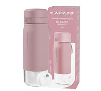 Wessper Gourde Filtrante, 500 ml, Gourde en Verre Borosilicaté, avec FIltre Actitex DISC, Compteur de Femplacement du filtre a eau Intégré, Réduit le Chlore, BPA FREE - Rose