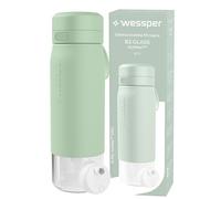 Wessper Gourde Filtrante, 700 ml, Gourde en Verre Borosilicaté, avec FIltre Actitex DISC, Compteur de Femplacement du filtre a eau Intégré, Réduit le Chlore, BPA FREE - Menthe