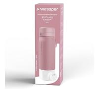 Wessper Gourde Filtrante, 700 ml, Gourde en Verre Borosilicaté, avec FIltre Actitex DISC, Compteur de Femplacement du filtre a eau Intégré, Réduit le Chlore, BPA FREE - Rose