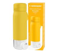 Wessper Gourde Filtrante, 700 ml, Gourde en Verre Borosilicaté, avec FIltre Actitex DISC, Compteur de Femplacement du filtre a eau Intégré, Réduit le Chlore, BPA FREE - Jaune