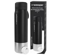 Wessper Gourde Filtrante, Bouteille d'eau en Acier Inoxydable avec Filtre Actitex Disc, 1 l, Filtre a Eau à Charbon, Réduit le Chlore, BPA FREE -Noir