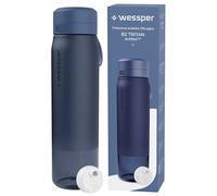 Wessper Gourde Filtrante en Tritan, 1 l, Bouteille d'eau avce Filtre Actitex Disc, Réduit le Chlore, Compteur de Remplacement du Filtre a eau, Bouteille sans BPA - Bleu