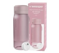 Wessper Gourde Filtrante en Tritan, 500 ml, Bouteille d'eau avce Filtre Actitex Disc, Réduit le Chlore, Compteur de Remplacement du Filtre a eau, Bouteille sans BPA - Rose