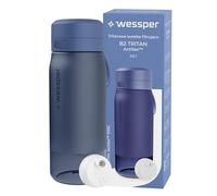 Wessper Gourde Filtrante en Tritan, 500 ml, Bouteille d'eau avce Filtre Actitex Disc, Réduit le Chlore, Compteur de Remplacement du Filtre a eau, Bouteille sans BPA - Bleu
