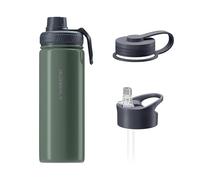 Wessper gourde isotherme 500 ml, bouteille aux boissons chaudes et froides, avec trois bouchons interchangeables - Olive