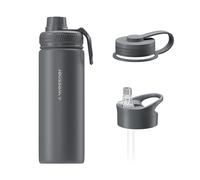 Wessper Gourde Isotherme en Acier Inoxydable, 500 ml, Thermos avec Trois Bouchons Interchangeables, Bouteille pour Boissons Chaudes et Froides, Sans BPA - Gris