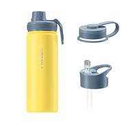 Wessper Gourde Isotherme en Acier Inoxydable, 500 ml, Thermos avec Trois Bouchons Interchangeables, Bouteille pour Boissons Chaudes et Froides, Sans BPA - Jaune