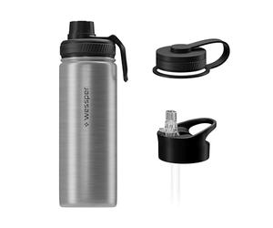 Wessper Gourde Isotherme en Acier Inoxydable, 500 ml, Thermos avec Trois Bouchons Interchangeables, Bouteille pour Boissons Chaudes et Froides, Sans BPA - Argenté