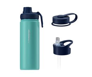 Wessper Gourde Isotherme en Acier Inoxydable, 500 ml, Thermos avec Trois Bouchons Interchangeables, Bouteille pour Boissons Chaudes et Froides, Sans BPA - Bleu marine