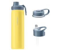 Wessper Gourde Isotherme en Acier Inoxydable, 700ml, Thermos avec Trois Bouchons Interchangeables, Bouteille pour Boissons Chaudes et Froides, Sans BPA - Jaune