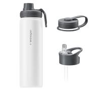 Wessper Gourde Isotherme en Acier Inoxydable, 700ml, Thermos avec Trois Bouchons Interchangeables, Bouteille pour Boissons Chaudes et Froides, Sans BPA - Blanc