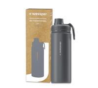 Wessper Gourde Thermique en Acier Inoxydable 500ml Anti-fuite Bouteille Isotherme, Thermos sans BPA avec 3 Couvercles | Gourde Gris Élégante Sport | Gourde Isotherme Enfants Adulte pour Camping