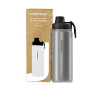 Wessper Gourde Thermique en Acier Inoxydable 500ml Anti-fuite Bouteille Isotherme, Thermos sans BPA avec 3 Couvercles | Gourde Argent Élégante Sport | Gourde Isotherme Enfants Adulte pour Camping
