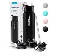 Wessper Gourde Thermique en Acier Inoxydable 700ml Anti-fuite Bouteille Isotherme, Thermos sans BPA avec 3 Couvercles | Gourde Noir Élégante Sport | Gourde Isotherme Enfants Adulte pour Camping