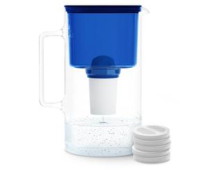 Wessper Kit Carafe Filtrante pour Eau Verre 3L avec 1 Filtre à Eau AquaClassic - Remplacement pour cartouche filtrante Aquaphor Standard Brita Classic Dafi Classic & 5 Filtres à Eau ActiveDisc, Bleu