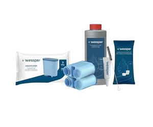 Wessper Kit d'Entretien pour Philips & Saeco - 2x Filtres Compatibles avec AquaClean CA6903, Détartrant 500ml, 10x Pastilles, Graisse & Brosse - Nettoyage Machine à Café Automatique & Expresso