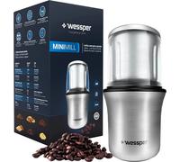 Wessper Moulin à épices et à café MINIMILL avec 2 récipients en acier inoxydable de 70 g, lame de frappe & lame spéciale pour les grains de café, le pesto, les noix, le sucre, les épices, les céréales