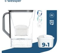 Wessper Pichet filtre à eau 2.7L pour porte de réfrigérateur, avec filtre à charbon actif, Compatible avec Brita Maxtra 10x cartouche filtrante - Noir