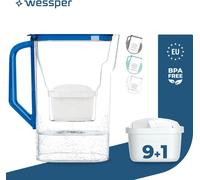 Wessper Pichet filtre à eau 2.7L pour porte de réfrigérateur, avec filtre à charbon actif, Compatible avec Brita Maxtra 10x Cartouche filtrante - Bleu