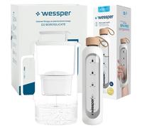 Wessper Set : AquaMax Crystalline 3L pichet en verre avec filtre + ActiveMax Crystalline 1L bouteille incitative en verre avec housse en silicone blanc
