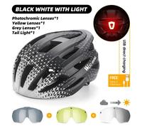 West Biking-Casque De Vélo Avec Lunettes À Lumière Led,Lentille Photochromique,Casquette De Sécurité Pour Homme,Vélo De Route Vtt,Casque De Moto - Type B 3 Lens Black White