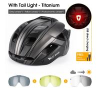 West Biking-Casque De Vélo Avec Lunettes À Lumière Led,Lentille Photochromique,Casquette De Sécurité Pour Homme,Vélo De Route Vtt,Casque De Moto - Type A 3 Lenses Titanium