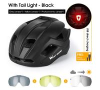West Biking-Casque De Vélo Avec Lunettes À Lumière Led,Lentille Photochromique,Casquette De Sécurité Pour Homme,Vélo De Route Vtt,Casque De Moto - Type A 3 Lenses Black