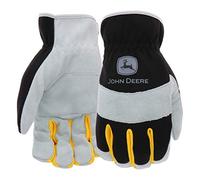 West Chester John Deere JD86020-XL Gants en peau de vache fendue sur la paume - Jaune/gris/noir, grands gants en élasthanne avec poignets élastiques froncés