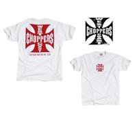 West Coast Choppers T-Shirt Manches Courtes Long Beach Blanc Iron Cross Rouge