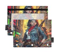 West Cowgirl Urban Lot de 2 trousses à crayons pour classeur à 3 anneaux Fermeture éclair lisse avec fenêtre en PVC transparent pour fournitures scolaires