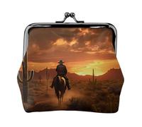 West Desert Cactus avec cowboys chevaux, 3 imprimés, porte-monnaie, porte-monnaie, porte-monnaie, petit portefeuille pour homme et femme, noir, One Size, Vintage
