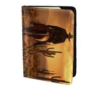 West Desert Cactus avec Cowboys Riding Horses1 Étui à cartes en cuir imprimé Accessoires de voyage Porte-passeport Portefeuille pour femme homme, noir, One Size
