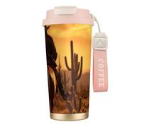 West Desert Cactus avec Cowboys Riding Horses1 Impression en acier inoxydable Tasse à café isotherme pour voyage, camping, gobelet à café pour homme et femme