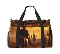 West Desert Cactus avec Cowboys Riding Horses1 Sac de nuit imprimé pour femme et homme Sac à bandoulière pour voyage Essentiels de voyage, noir, One Size