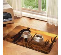 West Desert Cactus avec Cowboys Riding Horses1 Tapis d'alimentation pour animal domestique Tapis d'alimentation pour chien pour gamelle de nourriture et d'eau pour chiens Tapis distributeur d'eau