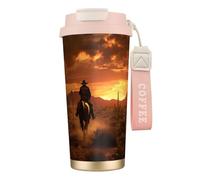 West Desert Cactus avec Cowboys Riding Horses3 Print Tasse à café isotherme en acier inoxydable pour voyage, camping, gobelet à café pour homme et femme
