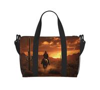 West Desert Cactus avec Cowboys Riding Horses3 Sac de gym imprimé pour femme, sac de week-end, sac pour articles personnels, sac à bandoulière pour femme et homme, noir, One Size