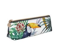 West Desert Trousse à crayons triangulaire et pochette à maquillage en cuir PVC avec fermeture éclair pour l'école, le bureau, les voyages, Oiseau tropical feuilles, One Size, Cartable