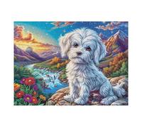 West Highland Terrier dans Un Champ de Fleurs 500 Pieces Casse-tête Amateur d'art en Carton Haute Densité Fleurs, Herbe dans Le Ciel Difficile Niveau Expert Décoration Murale Salon Cadeau Fête des Mè