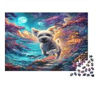West Highland Terrier sur Fantasy Oriental Path Jeux De Puzzles pour Adultes, 1000 Pièces, Jeux Éducatifs Et Décorations Domiciliaires 38x26cm/1000pcs