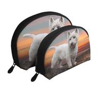 West Highland White Terrier Chiens Montagnes Blanc, Trousse de Maquillage Coquille Femme Petit Porte-Monnaie Trousse de Toilette Trousse à cosmétiques 2 pièces